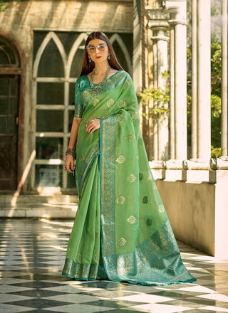 Green tissue silk saree for women price
