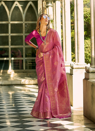 Pure pink tissue silk saree for women
