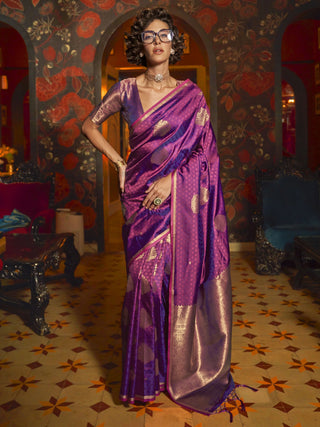 Purple color silk saree for women images