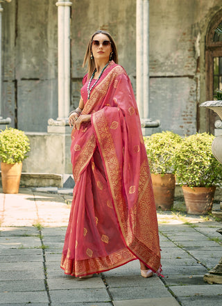 Pure pink tissue silk saree for women
