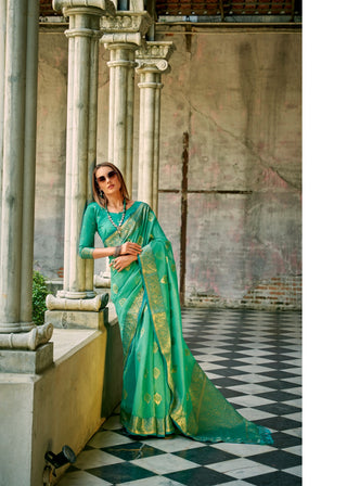 Wedding Teal green saree with blouse images