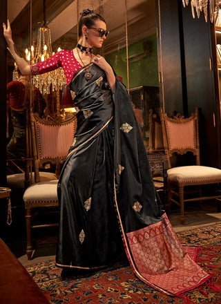 Black satin saree for women with price
