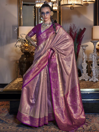 Pure pink color tissue silk saree for women
