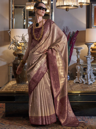 Beige color tissue silk saree for women with price
