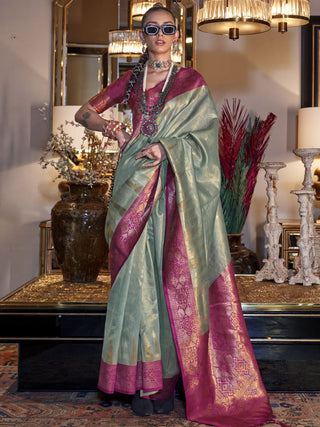 Green color tissue silk saree price