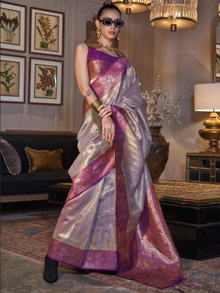 Lavender color tissue silk saree