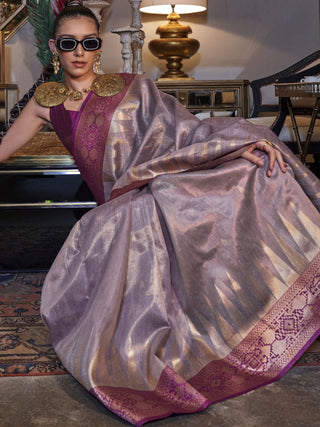 Wedding wear Lavender color tissue silk saree price 