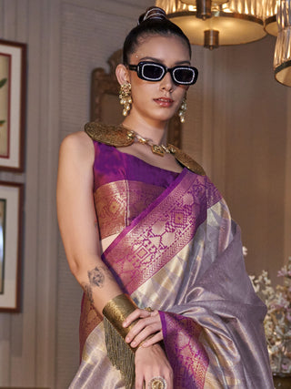 Lavender color tissue silk saree online 