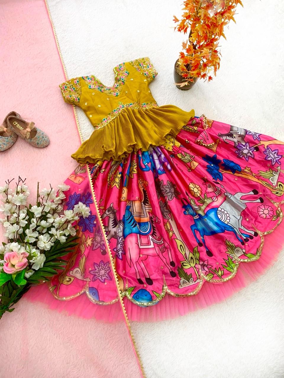 Pink color chinon silk lehenga choli with dupatta price