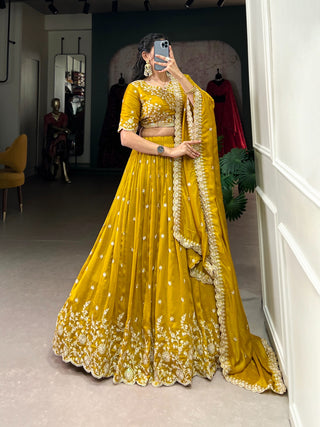 Mustard color silk lehenga choli for women online
