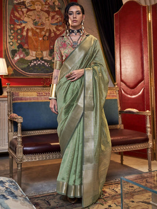 Pista color moss chiffon saree