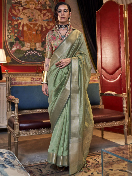 Pista color moss chiffon saree