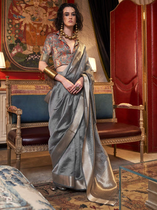 Grey color weaving saree