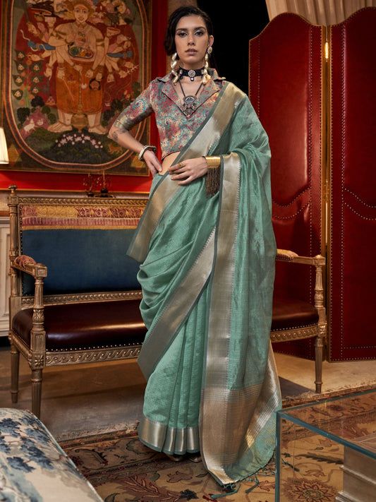 Green color moss chiffon saree