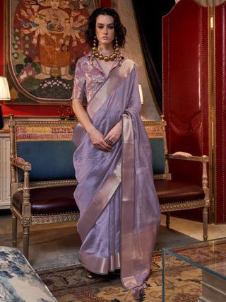 Pure lavender color moss chiffon saree for women
