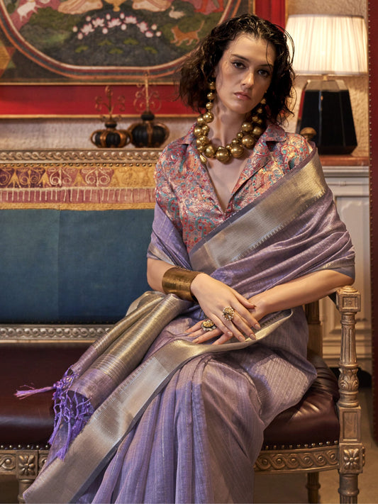 Lavender color moss chiffon saree for women online
