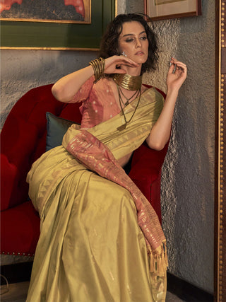 Pure mustard paithani silk saree for women
