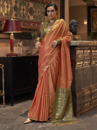 Orange Silk Saree with Golden Border
