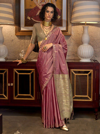 Peach color silk saree for women