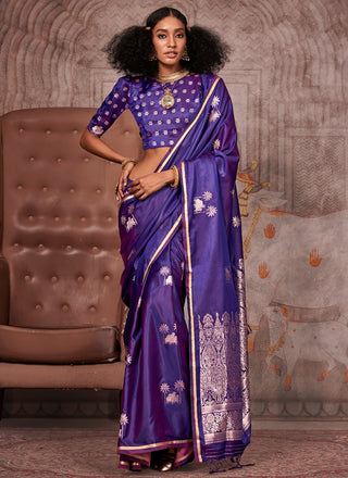 Purple color satin handloom saree