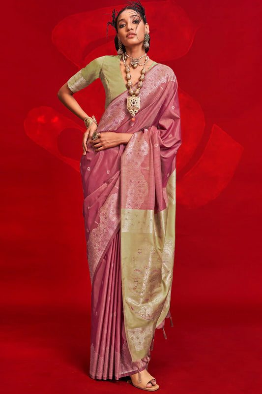 Pink color tussar silk saree for women online shopping
