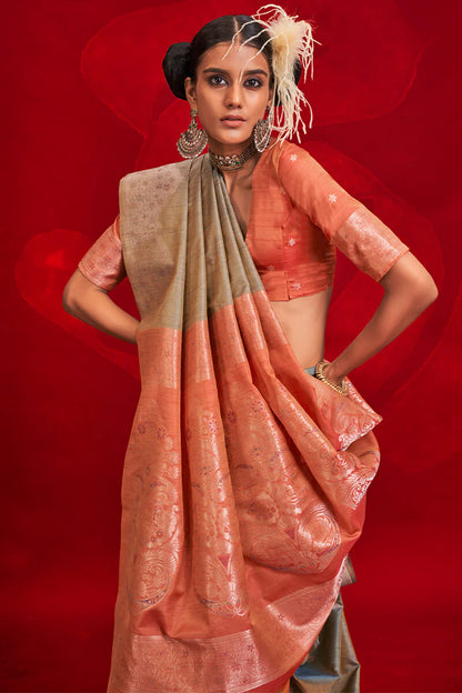 Mehendi color tussar silk saree images
