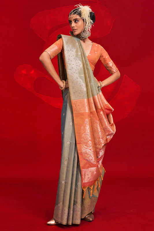 Mehendi color tussar silk saree for women Price
