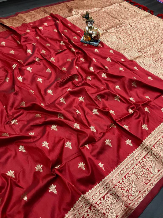 Red color lichi silk saree with blouse online shopping