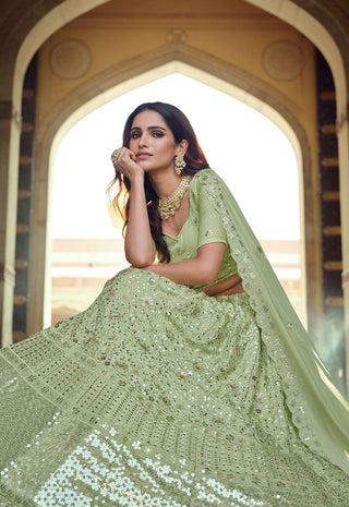 Simple georgette lehenga choli green color