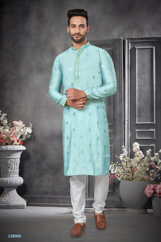 Cotton Silk Embroidery Kurta For Mens