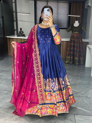 Navy Blue kalamkari printed gown