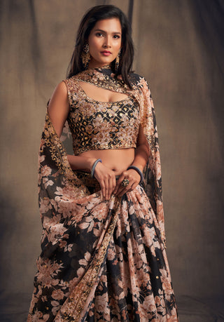 Black Embroidered Lehenga Choli Sequins Work Printed Lehengas