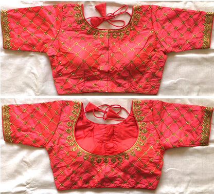 Peach color fentam silk readymade blouse for women