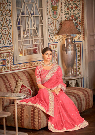 Pink saree Organza