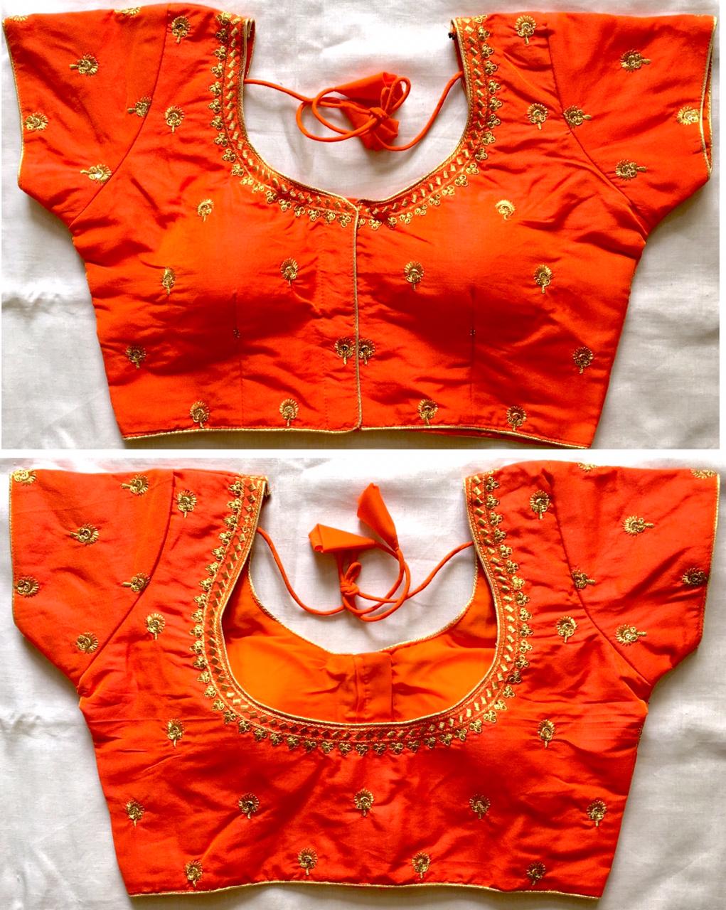 Orange color silk sequins work blouse for wedding