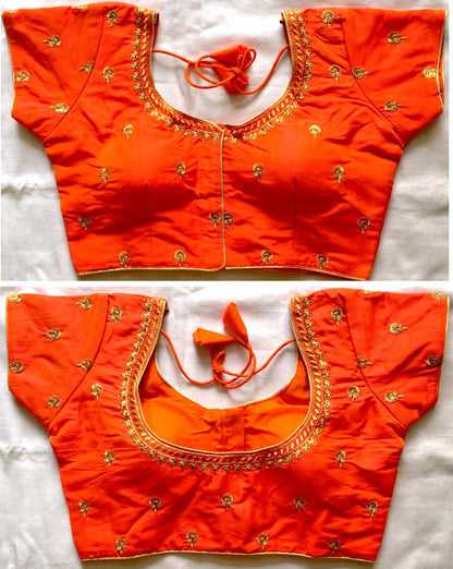 Orange color silk sequins work blouse for wedding