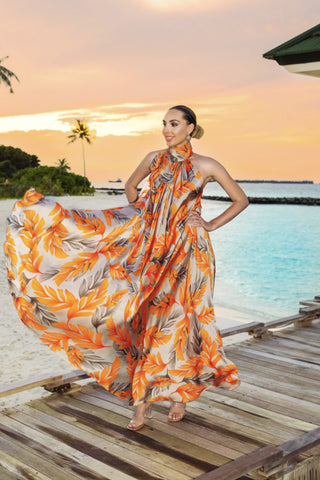 Orange Silk Kaftan Beach Maxi Dress