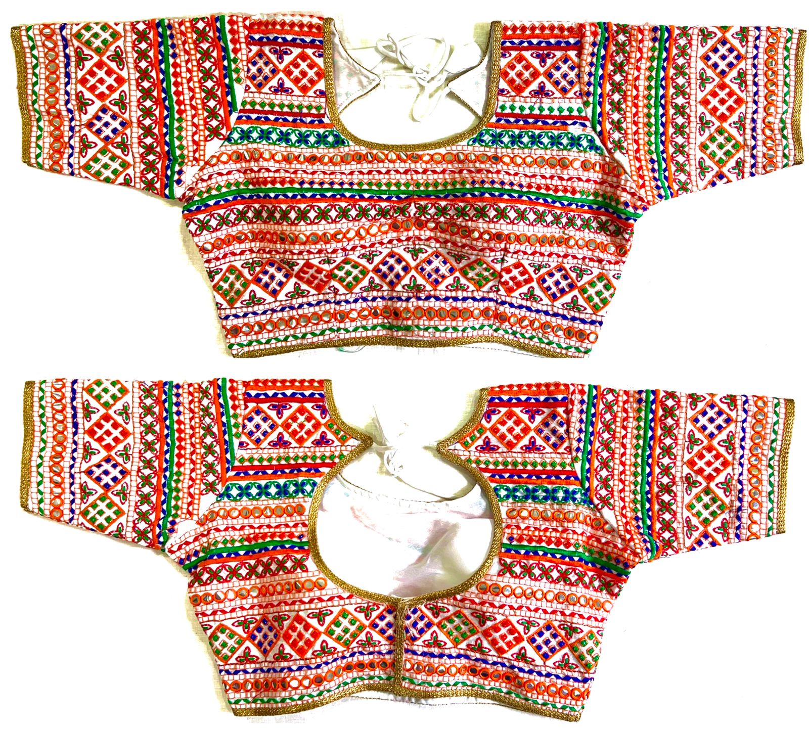 White color silk mirror work blouse price