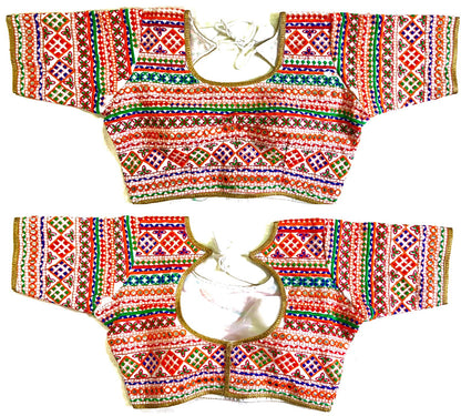 White color silk mirror work blouse price