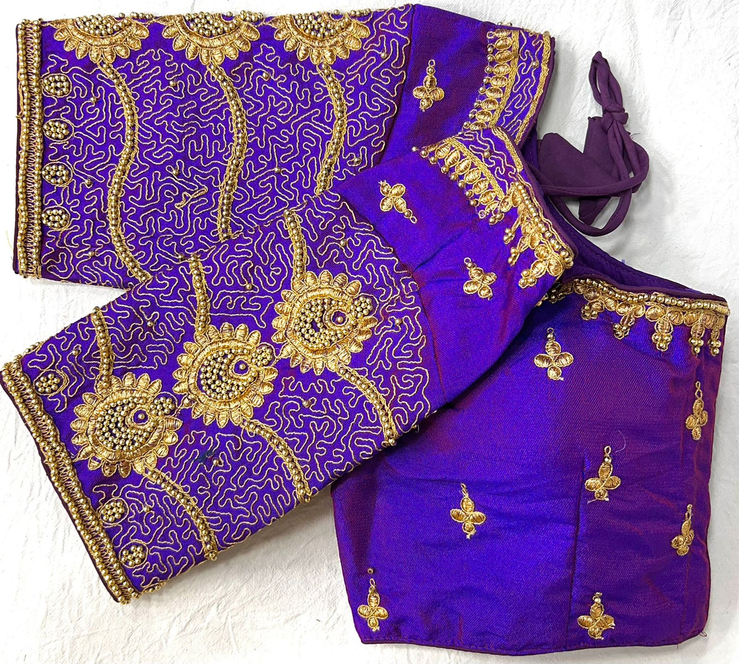 Purple color silk embroidery work blouse price