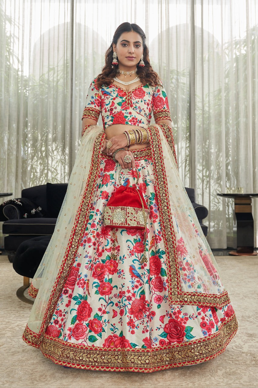 White art silk lehenga choli with price
