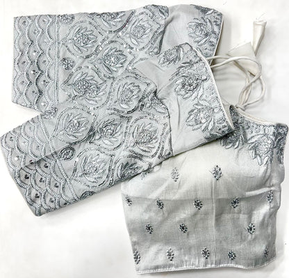 Silver color silk sequins work blouse online