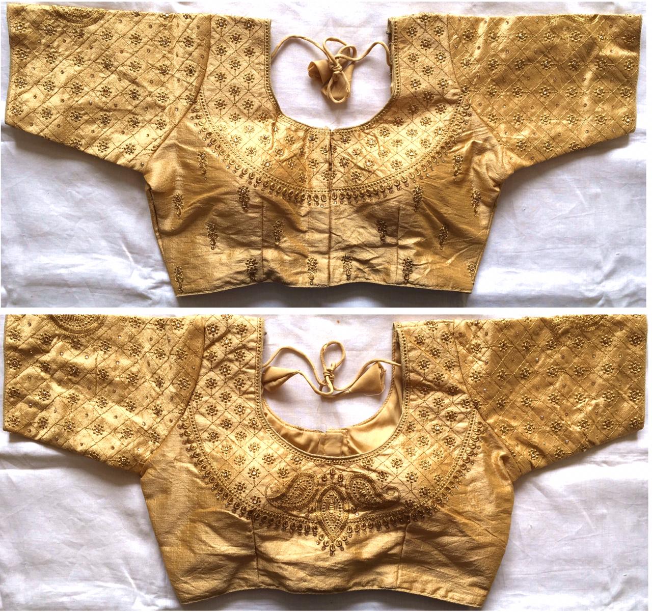 Beige color phantom silk zari work blouse for wedding
