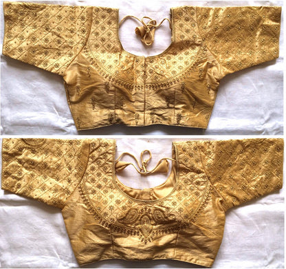 Beige color phantom silk zari work blouse for wedding