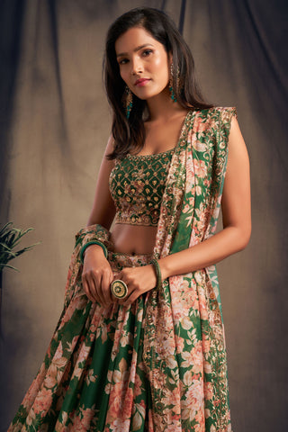 Amazing Looks Organza Green Ghagra Choli for Functions