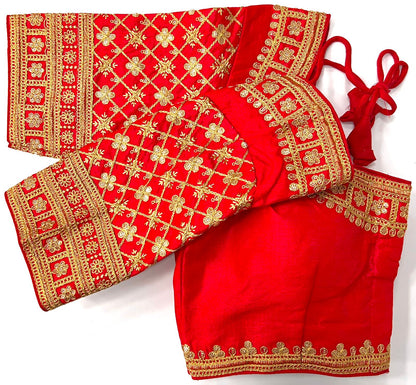 Red color silk sequins work blouse images