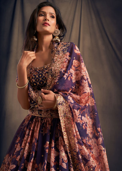 Party Wear organza Lehenga
