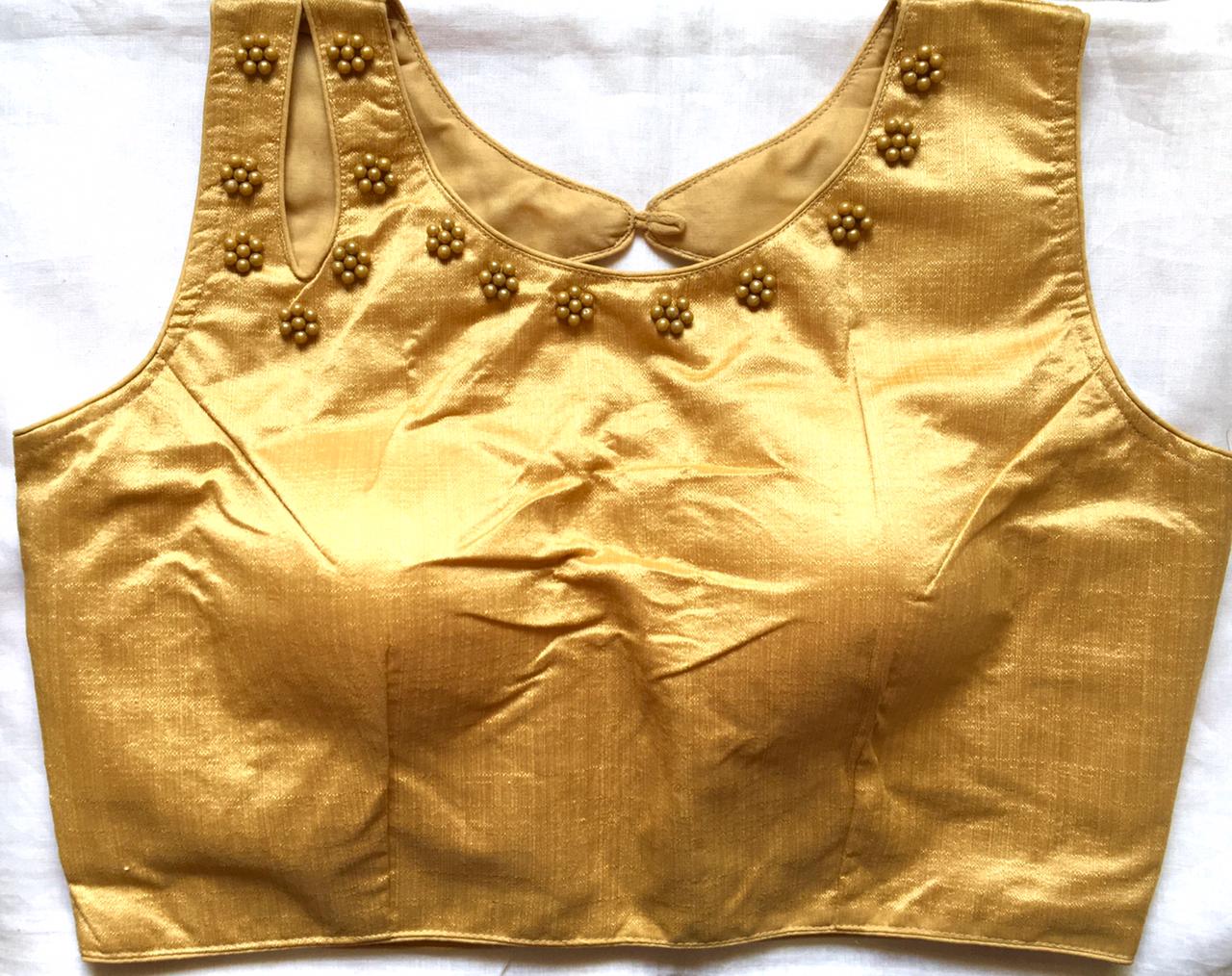 Beige color phantom silk moti work blouse for women