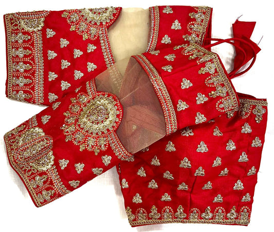 Red color readymade silk blouse for women