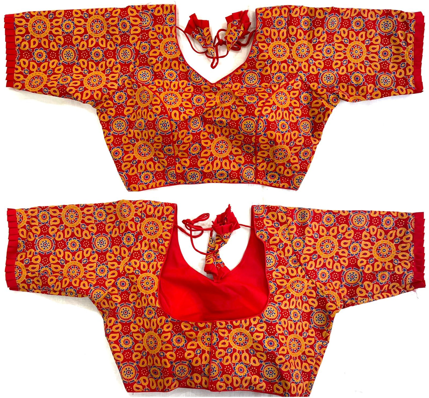 Red color cotton ajrakh printed blouse online 